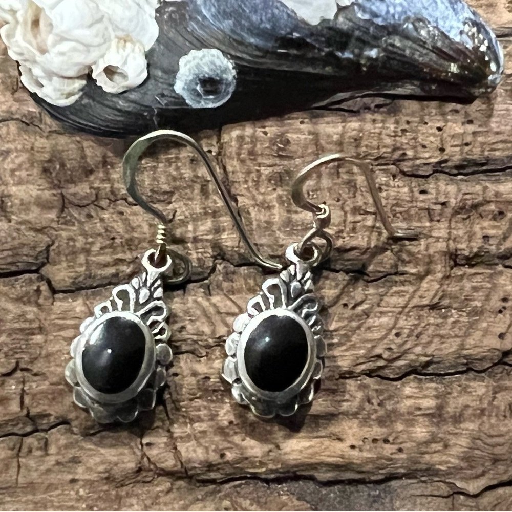 Henning Vagner HVP Sterling Silver Black Onyx Earrings 925 Scandinavian filigree